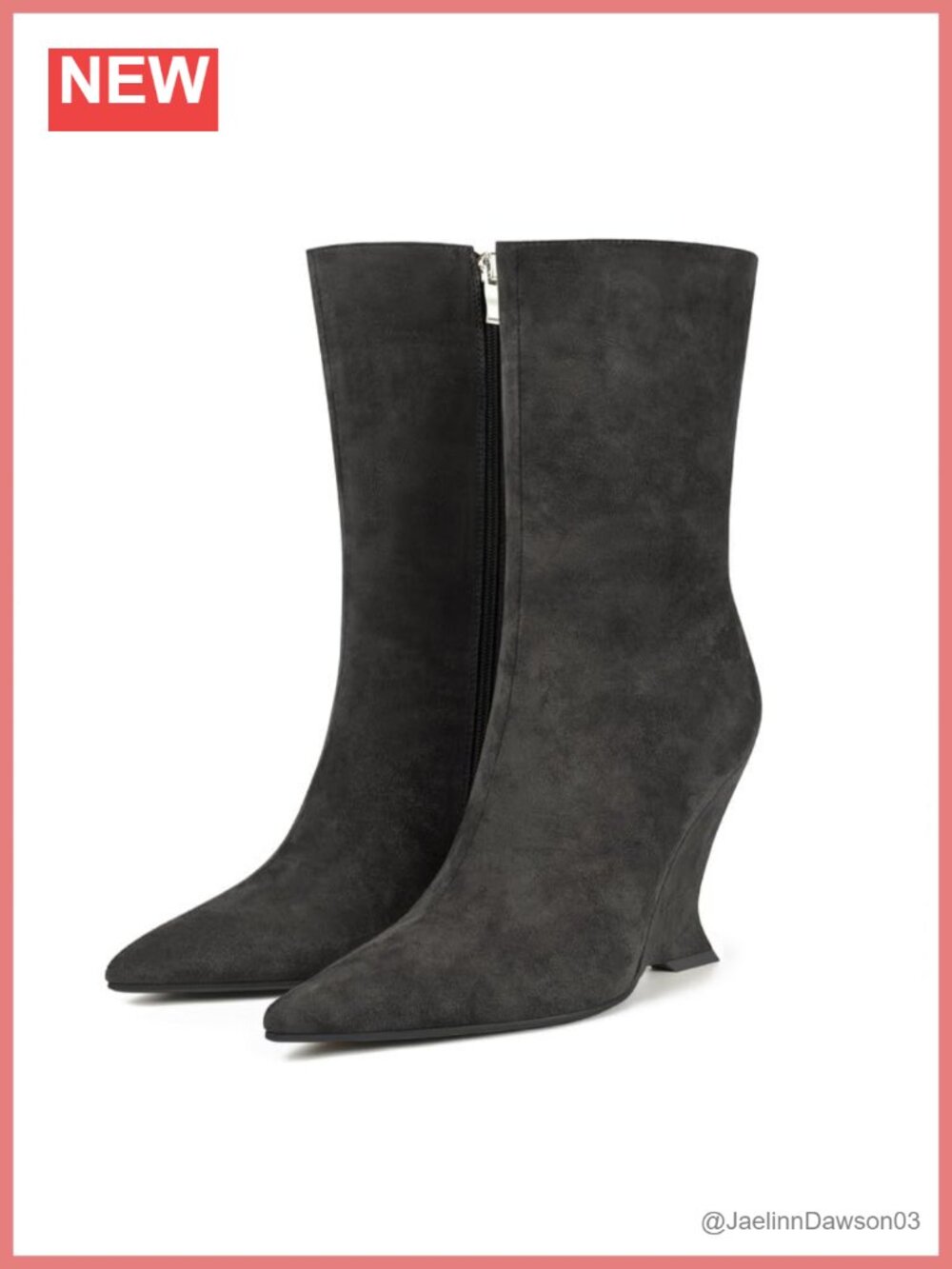 Suede Wedge Heel Ankle Boots for Women Pointy Mid Calf Side Zipper Fashion